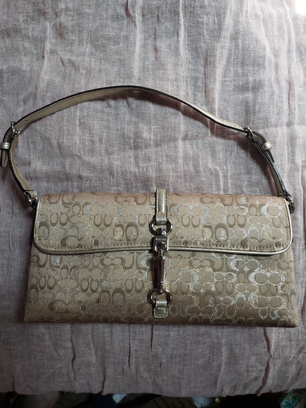 RARE Coach Metallic CANVAS &LEATHER(LEATHERWARE) Signature Shoulder Bag